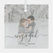 初めてのクリスマス婚約したカスタムフォトグレースクリプト ガラスオーナメント (正面)