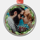 初めてのクリスマス婚約したカスタムフォトメタルまたは名前 メタルオーナメント (正面)