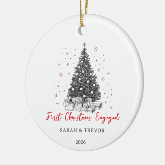 初めてのクリスマス婚約したカスタム白黒 セラミックオーナメント (左)