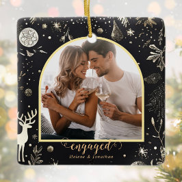 初めてのクリスマス婚約したカップルフォトホリデー セラミックオーナメント