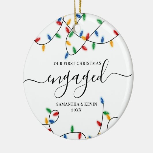 初めてのクリスマス婚約したカップル名クリスマスライト セラミックオーナメント (左)