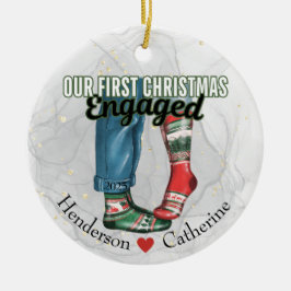初めてのクリスマス婚約したカップル靴下 セラミックオーナメント