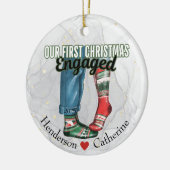 初めてのクリスマス婚約したカップル靴下 セラミックオーナメント (左)