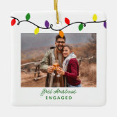 初めてのクリスマス婚約したカラフルクリスマスライト セラミックオーナメント (正面)