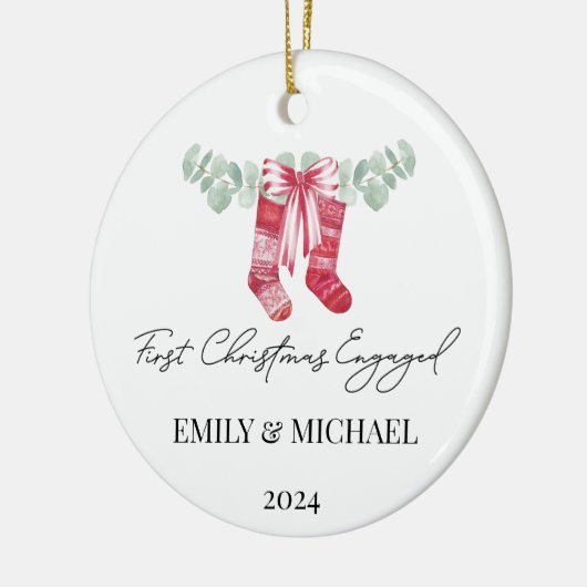 初めてのクリスマス婚約したクリスマスストッキング セラミックオーナメント (左)