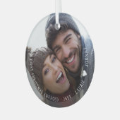 初めてのクリスマス婚約したスクリプトフォトセラミック ガラスオーナメント (正面左)