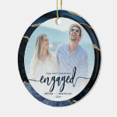 初めてのクリスマス婚約したズPhoto Navy Blue金ゴールドAgate セラミックオーナメント (左)
