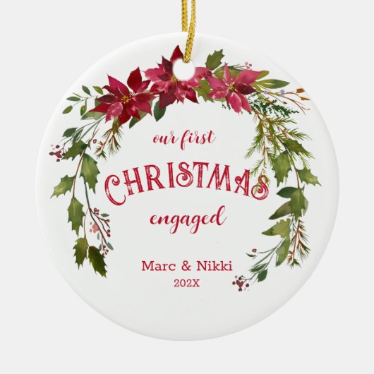 初めてのクリスマス婚約したツリーオーナメント セラミックオーナメント (正面)