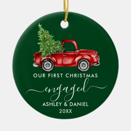 初めてのクリスマス婚約したトラック書道の写真 セラミックオーナメント (正面)