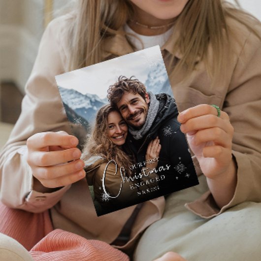 初めてのクリスマス婚約したハッピーカップル写真 ポストカード