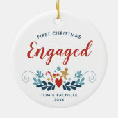 初めてのクリスマス婚約したパーソナライズされたクラシッククリスマス セラミックオーナメント (裏面)