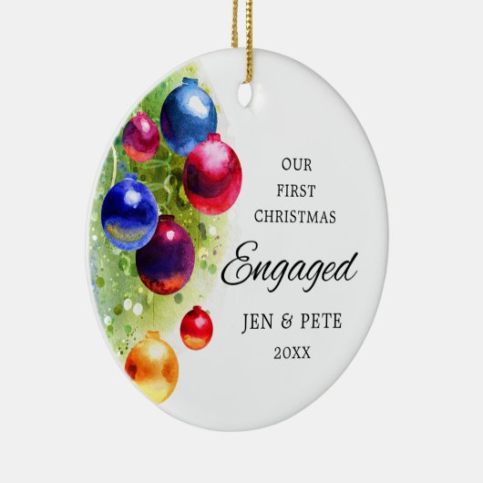 初めてのクリスマス婚約したパーソナライズされた水色 セラミックオーナメント (右)