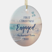 初めてのクリスマス婚約したビーチサンセットセラミックオルナム セラミックオーナメント (右)