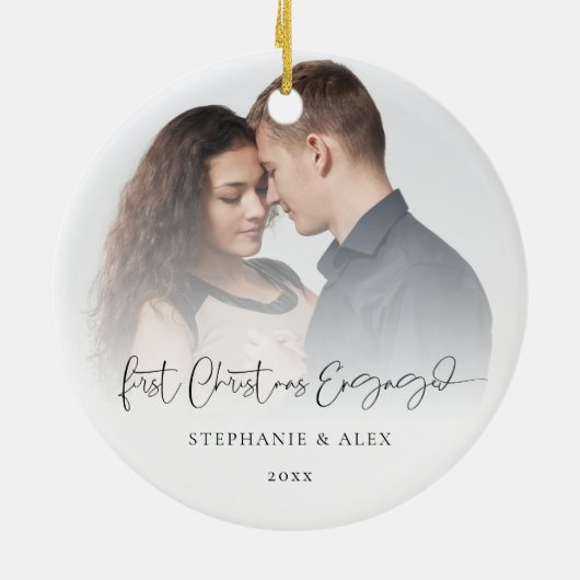 初めてのクリスマス婚約したフォトオーバーレイ名（年） セラミックオーナメント (裏面)