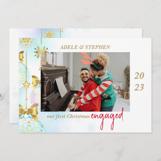 初めてのクリスマス婚約したフォトクモダンリスマス シーズンカード (正面/裏面)