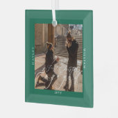 初めてのクリスマス婚約したフォトグリーン ガラスオーナメント (正面左)