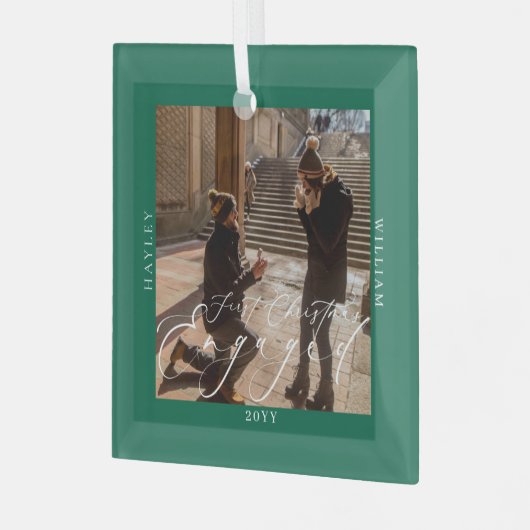 初めてのクリスマス婚約したフォトグリーン ガラスオーナメント (正面左)