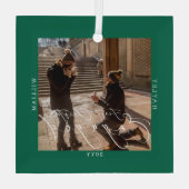 初めてのクリスマス婚約したフォトグリーン ガラスオーナメント (裏面)