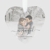 初めてのクリスマス婚約したフォトグレイハート オーナメント (正面)