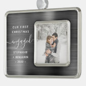 初めてのクリスマス婚約したフォトグレーブラッシュメタル シルバープレートフレームオーナメント (左)