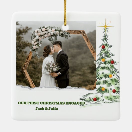 初めてのクリスマス婚約したフォトセラミックスオーナメント セラミックオーナメント (裏面)