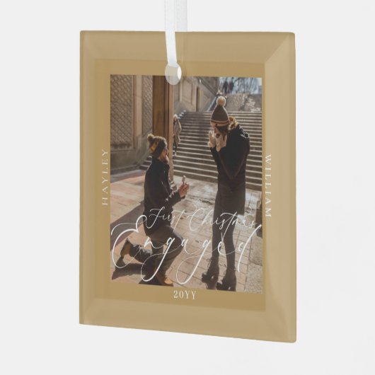 初めてのクリスマス婚約したフォトタン ガラスオーナメント (正面左)