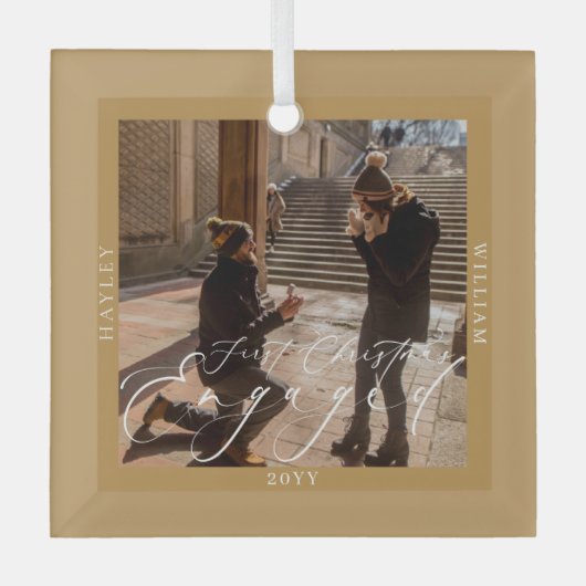 初めてのクリスマス婚約したフォトタン ガラスオーナメント (正面)