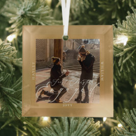 初めてのクリスマス婚約したフォトタン ガラスオーナメント