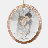 初めてのクリスマス婚約したフォトバラ金ゴールドグリッター セラミックオーナメント (左)