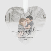 初めてのクリスマス婚約したフォトブラックスクリプトハート オーナメント (正面)