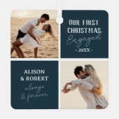 初めてのクリスマス婚約したフォトブルーホリデー メタルオーナメント (裏面)