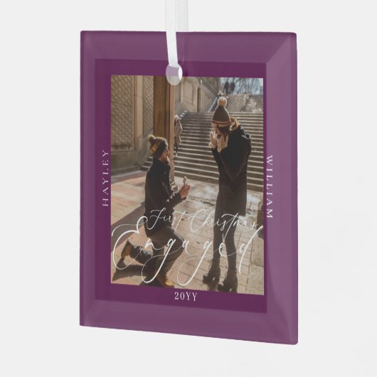 初めてのクリスマス婚約したフォトプラム ガラスオーナメント (正面左)