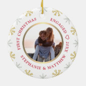 初めてのクリスマス婚約したフォトホリデー セラミックオーナメント (裏面)