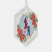 初めてのクリスマス婚約したフォトポインセチア松金ゴールド ガラスオーナメント (正面右)