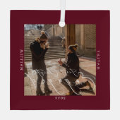 初めてのクリスマス婚約したフォトポートワイン ガラスオーナメント (裏面)