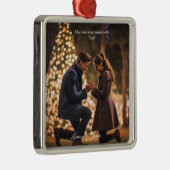 初めてのクリスマス婚約したフォトミニマルモダンリスト メタルオーナメント (右)