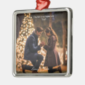 初めてのクリスマス婚約したフォトミニマルモダンリスト メタルオーナメント (左)