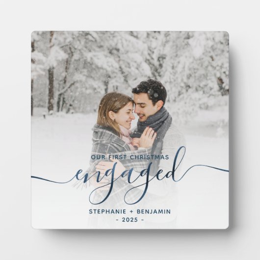 初めてのクリスマス婚約したフォトメタリックブルースクリプト フォトプラーク (正面)