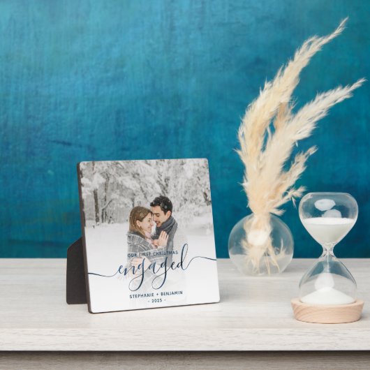 初めてのクリスマス婚約したフォトメタリックブルースクリプト フォトプラーク (インサイチュ)