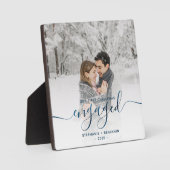 初めてのクリスマス婚約したフォトメタリックブルースクリプト フォトプラーク (正面)