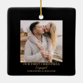 初めてのクリスマス婚約したフォト名オーナメント セラミックオーナメント (裏面)