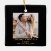 初めてのクリスマス婚約したフォト名オーナメント セラミックオーナメント (正面)