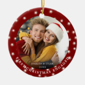 初めてのクリスマス婚約したフォト妖精ライト赤 セラミックオーナメント (正面)