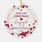 初めてのクリスマス婚約したフローラリース写真 セラミックオーナメント (正面)