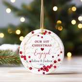 初めてのクリスマス婚約したフローラリース写真 セラミックオーナメント