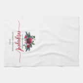 初めてのクリスマス婚約したフローラレッドローズ キッチンタオル (横)