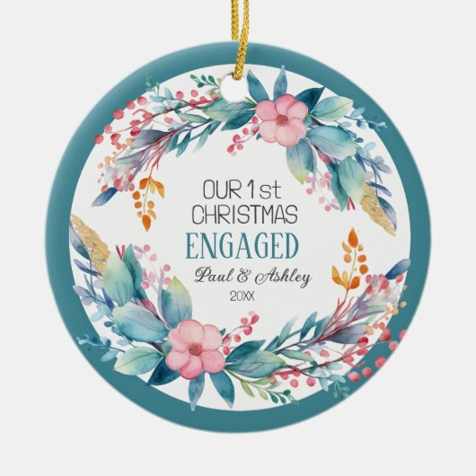 初めてのクリスマス婚約したフローラ撮影日 セラミックオーナメント (正面)