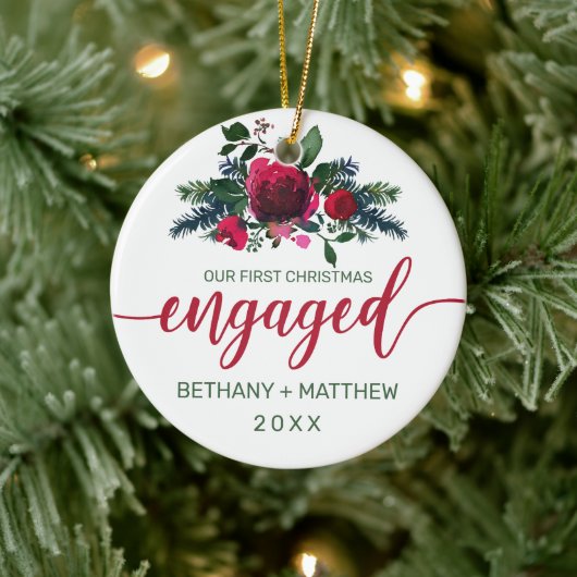 初めてのクリスマス婚約したフローラ水カラーバラ セラミックオーナメント (ツリー)