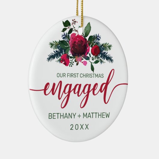 初めてのクリスマス婚約したフローラ水カラーバラ セラミックオーナメント (右)