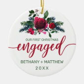 初めてのクリスマス婚約したフローラ水カラーバラ セラミックオーナメント (正面)